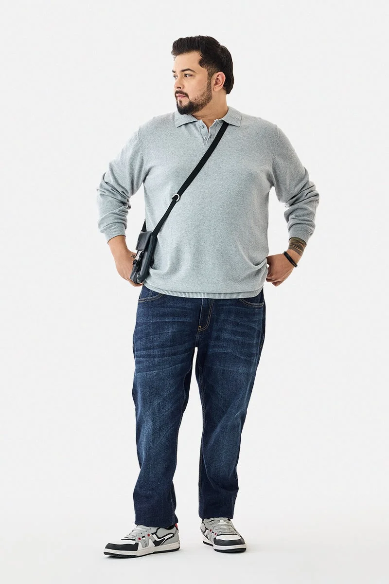 سنيتش تيشيرت بولو بلس سايز ميلانج محبوك مسطح كور لاب